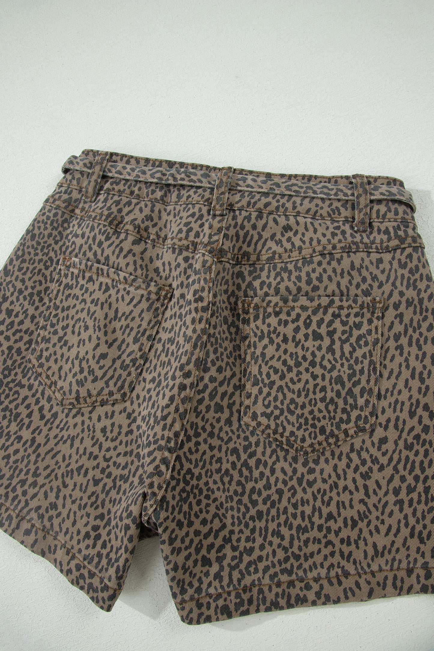 Black Leopard Print Loose Denim Shorts - Cowaa