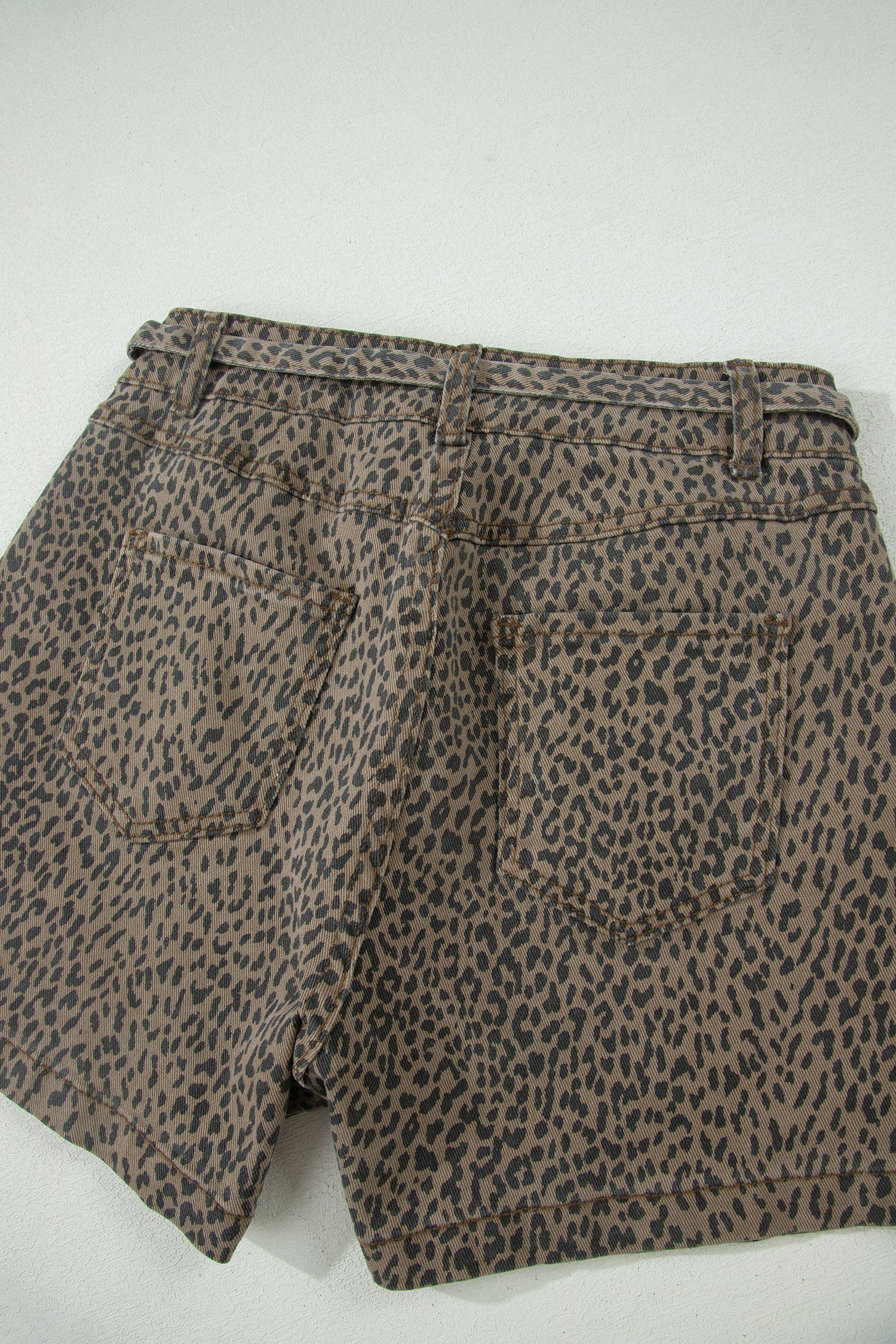Black Leopard Print Loose Denim Shorts - Cowaa