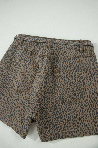 Black Leopard Print Loose Denim Shorts - Cowaa