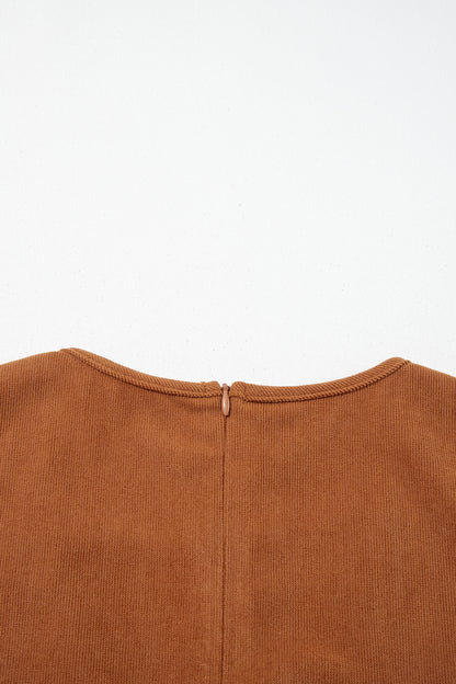 Cinnamon Solid Color Tie V Neck Sleeveless Corduroy Romper