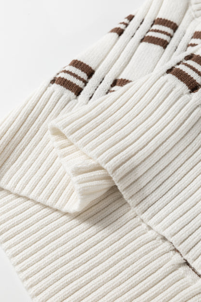 White Contrast Geometric Textured Knit V Neck Cropped Sweater Vest - Cowaa