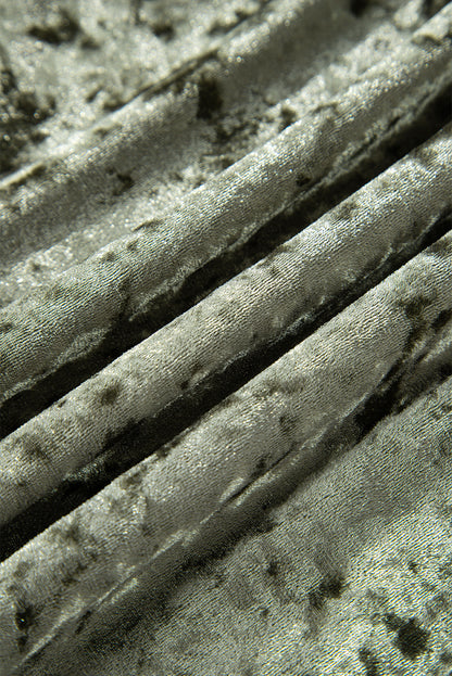 Jungle Green Plus Size Velvet Babydoll Mini Dress with Puff Sleeve - Cowaa