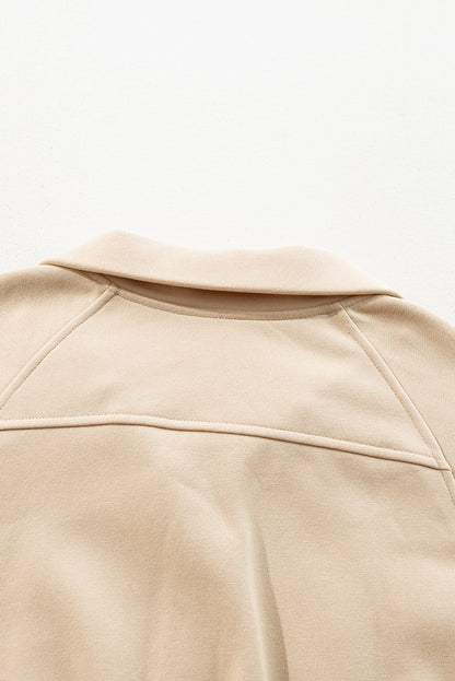 Brown Zip Up Stand Collar Thumbhole Sleeve Sweatshirt - Cowaa