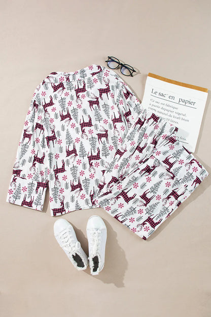 Printed Long Sleeve Top and Drawstring Pants Lounge Set - Cowaa