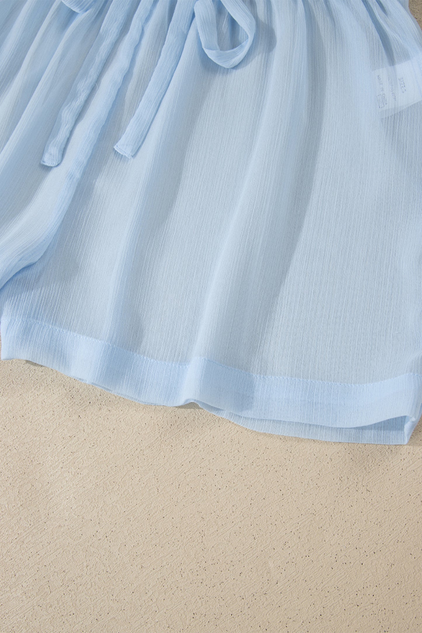 Beau Blue Sheer Tunic Shirt Drawstring Shorts 2pcs Swim Cover Up - Cowaa