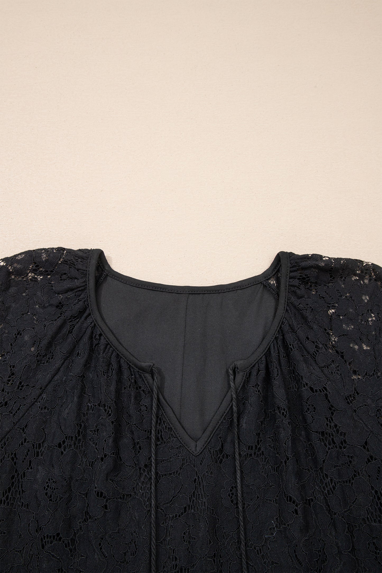 Black Floral Lace Overlay Tassel Tie Short Sleeve Beach Vacation Loose Maxi Dress - Cowaa
