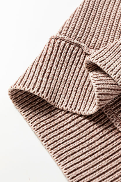 Chestnut Mineral Wash Exposed Seam Patchwork Knit Open Sweater Cardigan - Cowaa