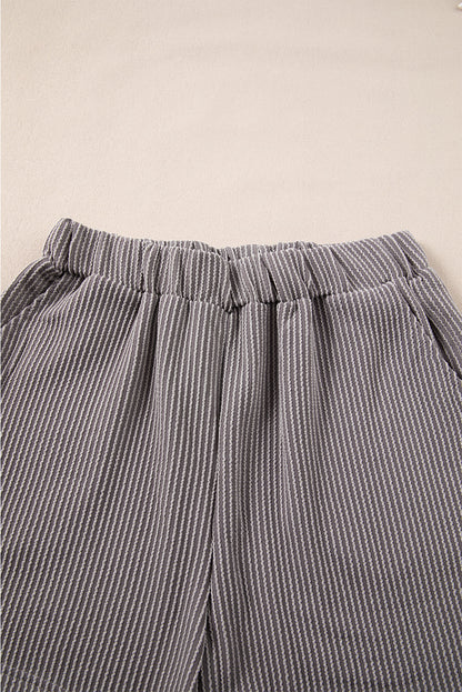 Medium Grey Corded Sleeveless Top and Pocketed Shorts Set - Cowaa