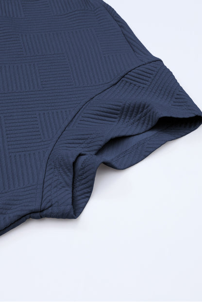 Navy Blue Textured Loose Fit T Shirt and Drawstring Pants Set - Cowaa