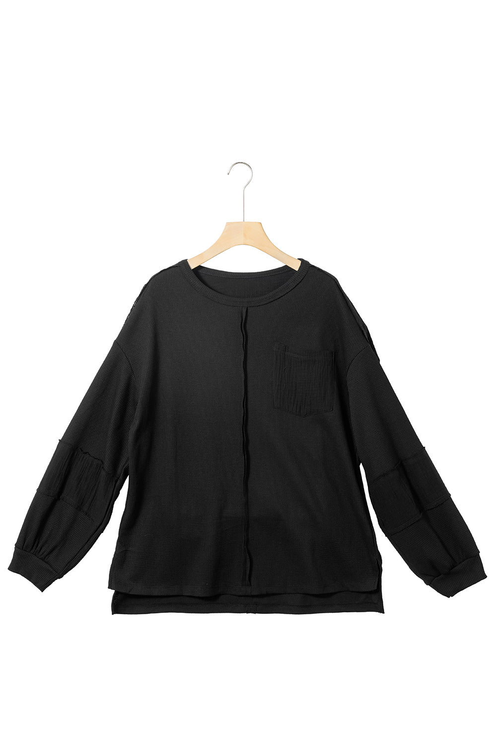 Crinkle Patchwork Long Sleeve Top - Cowaa