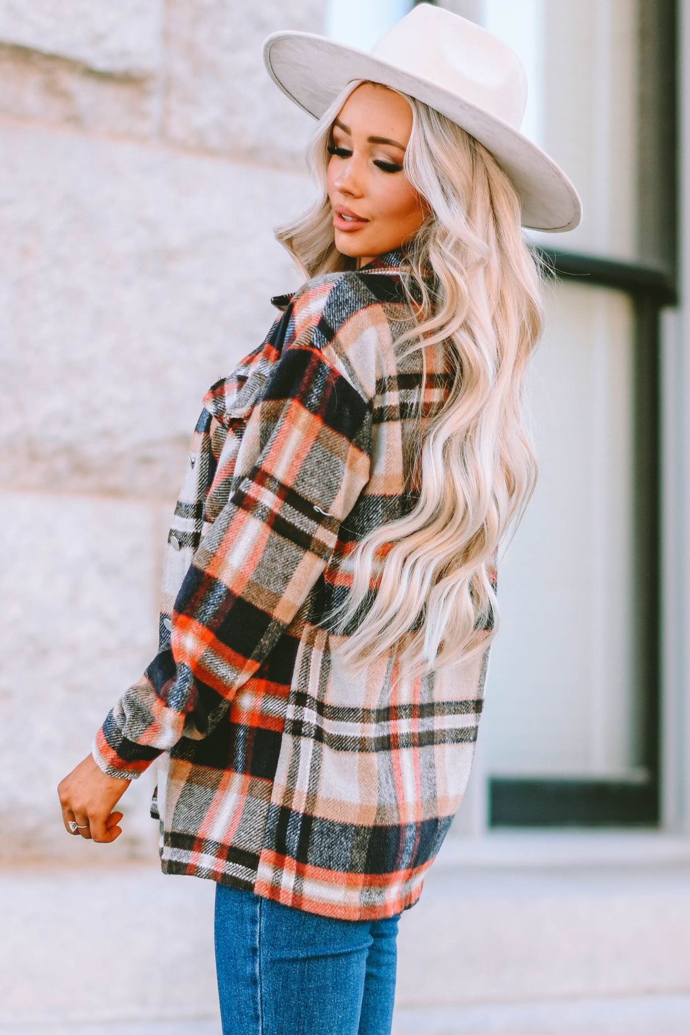 Plaid Button Front Pocket Shirt Shacket - Cowaa