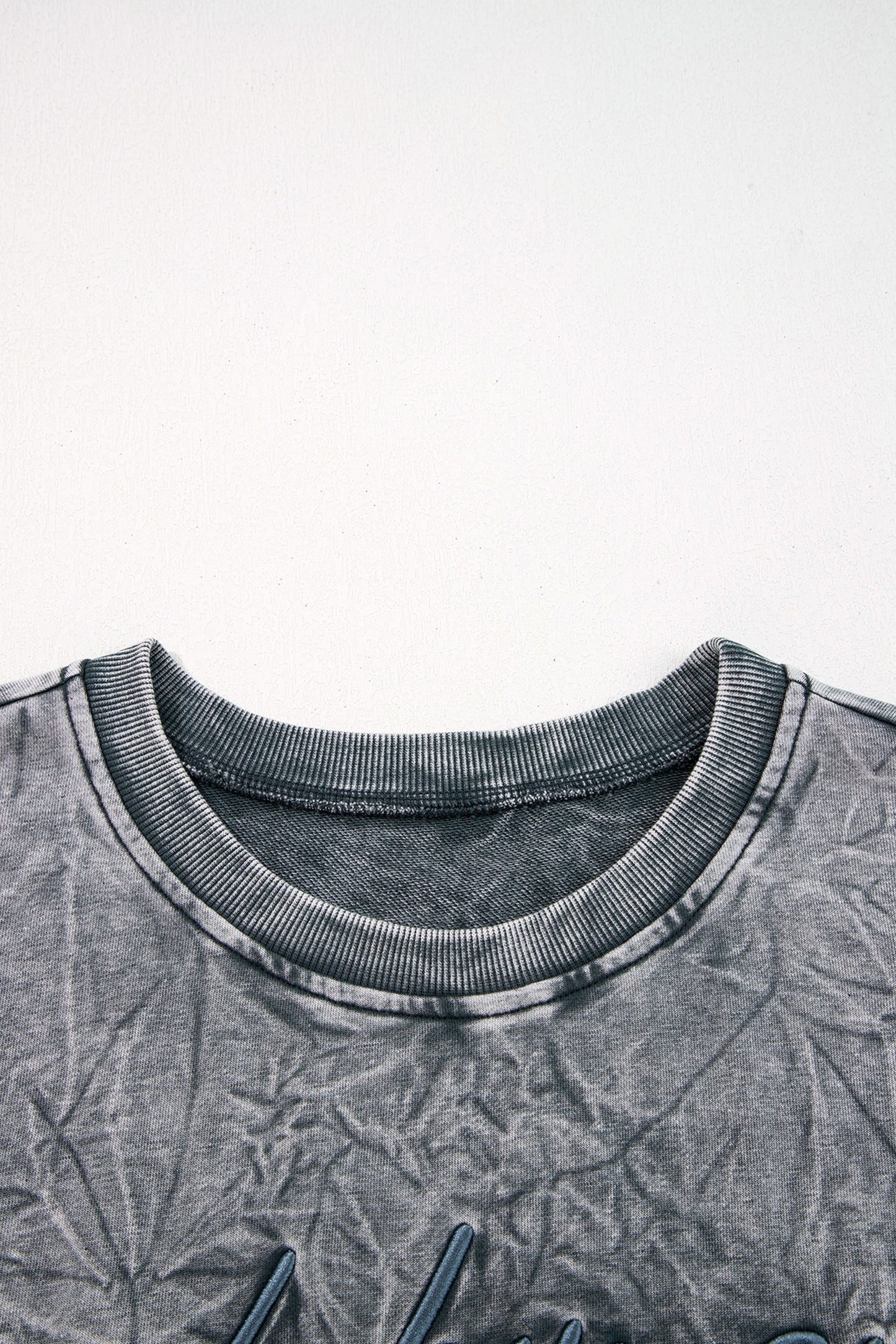 High-rise saved by grace Letter Embroidery Mineral Wash Loose Sweatshirt - Cowaa