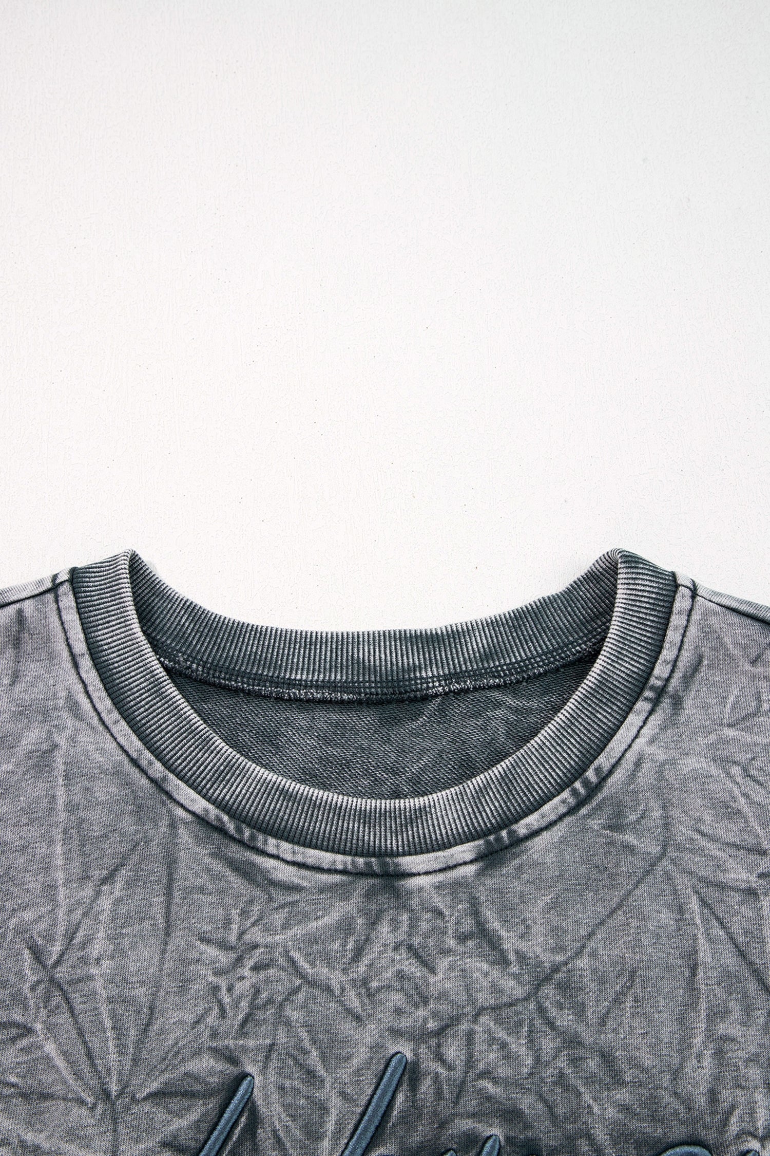 High-rise saved by grace Letter Embroidery Mineral Wash Loose Sweatshirt - Cowaa