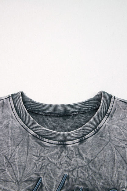 High-rise saved by grace Letter Embroidery Mineral Wash Loose Sweatshirt - Cowaa