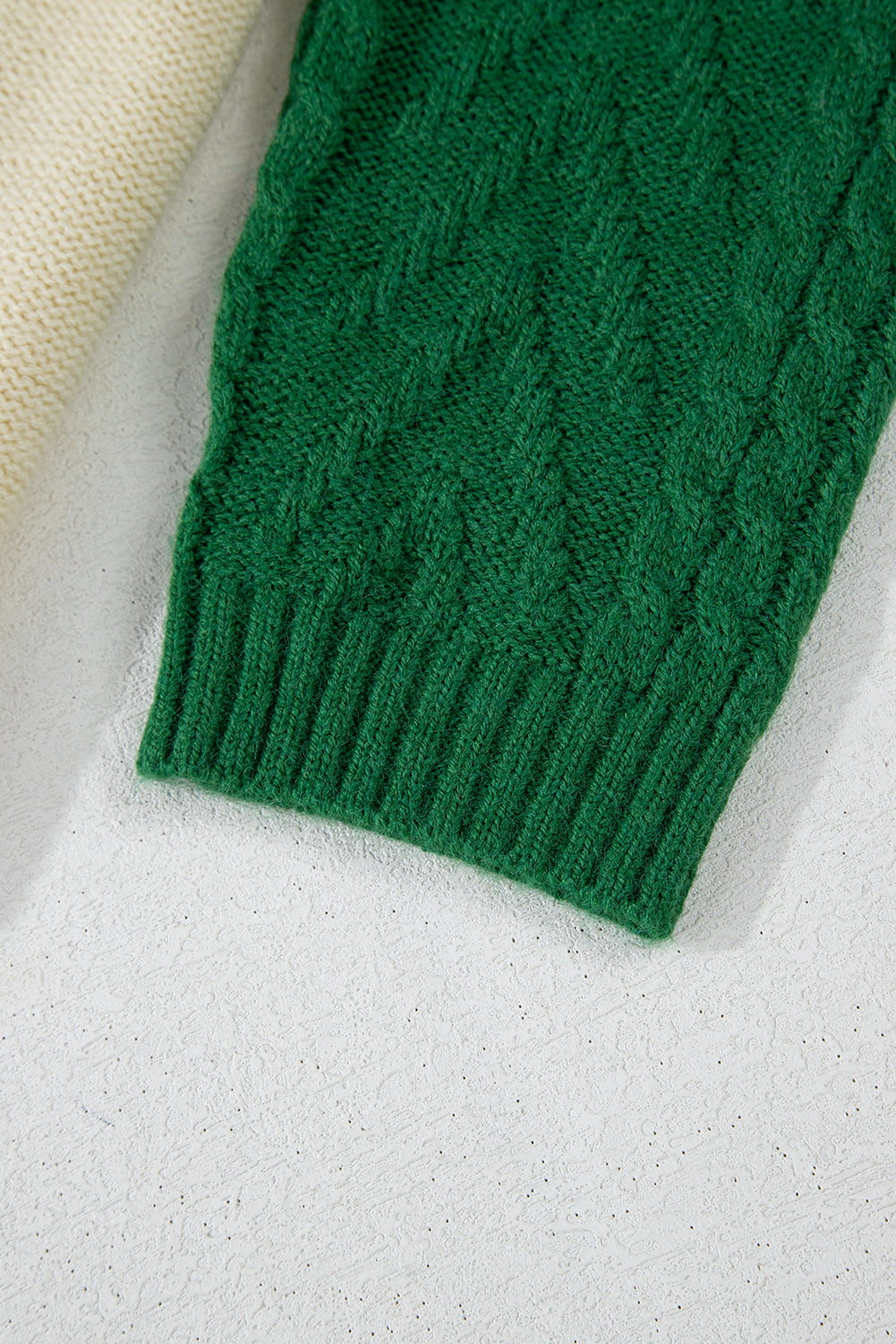Mist Green Plus Size Cable Knit Color Block Drop Shoulder Sweater - Cowaa