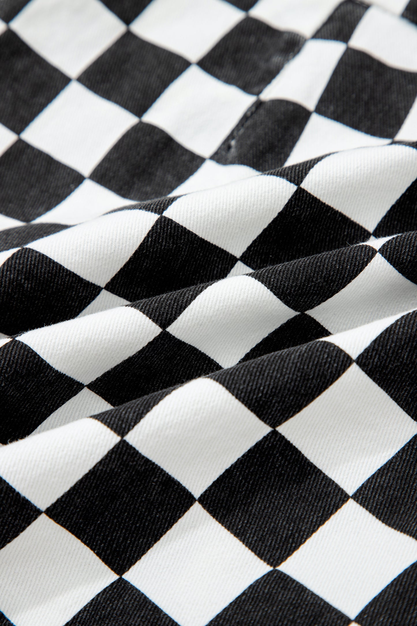 Black Checkered Print Overlap Denim Shorts - Cowaa