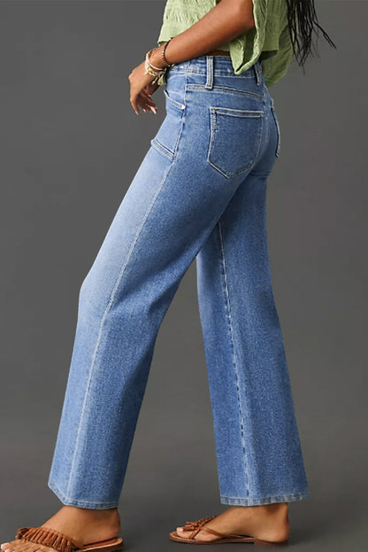 Dusk Blue Loose Straight Leg Cropped High Waist Jeans - Cowaa