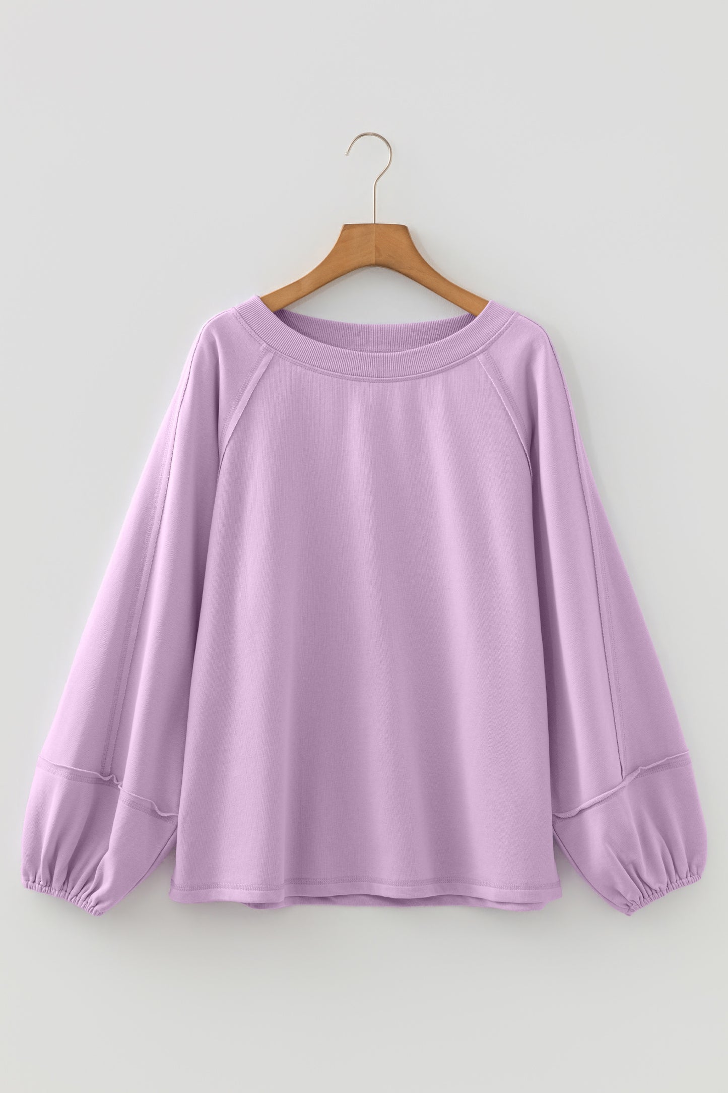Orchid Petal Solid Color Raw Seam Patchwork Baggy Sweatshirt - Cowaa