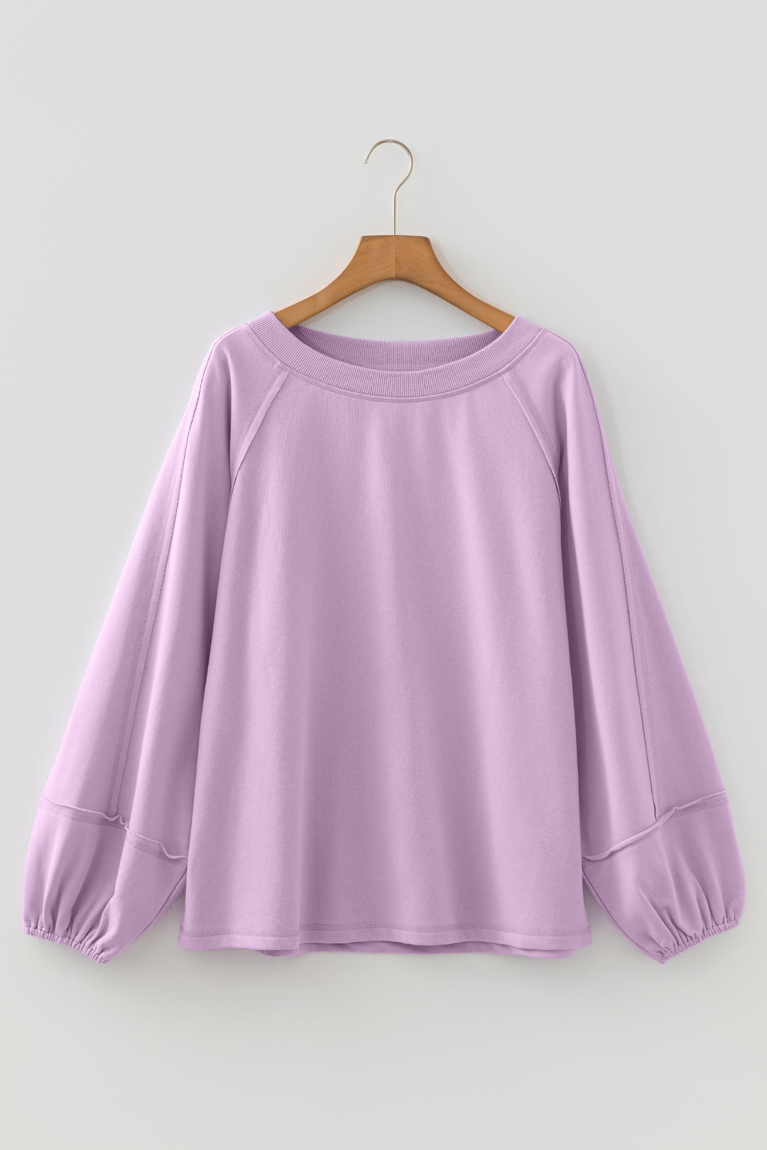 Orchid Petal Solid Color Raw Seam Patchwork Baggy Sweatshirt - Cowaa