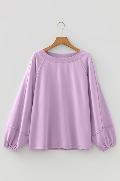Orchid Petal Solid Color Raw Seam Patchwork Baggy Sweatshirt - Cowaa