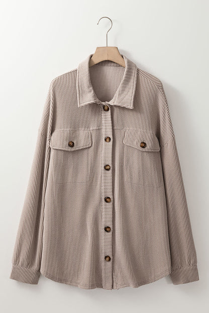 Smoke Gray Solid Corded Drop Shoulder Plus Size Shacket - Cowaa