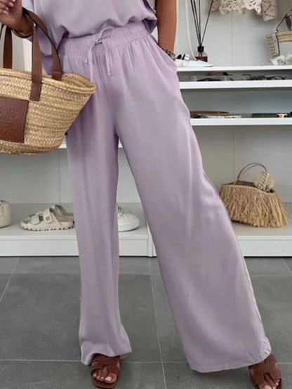 Full Size Casual Loose Round Neck Top and Pants Two-Piece Set Plus Size.