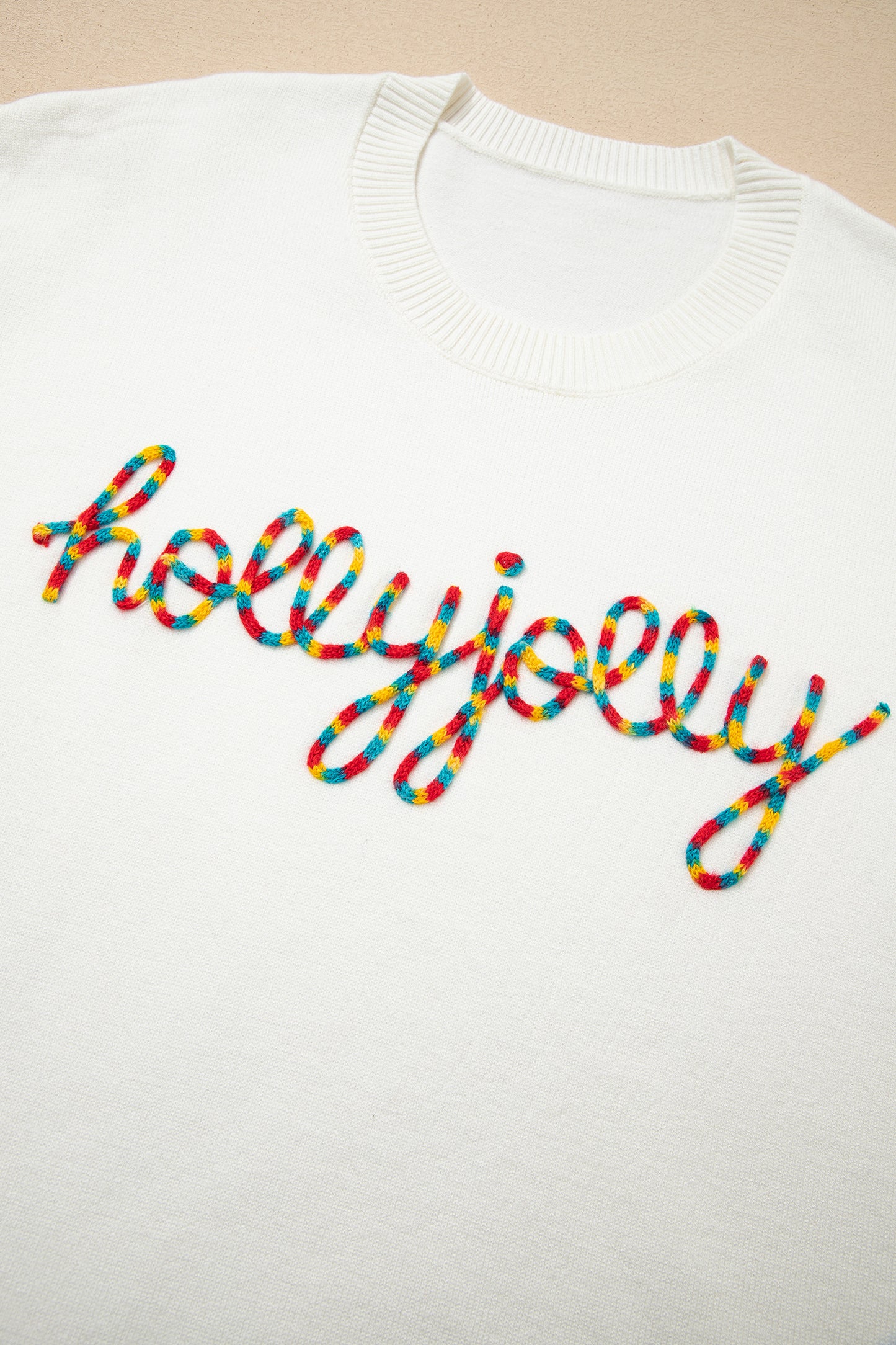 Beige Colorful Holly Jolly Christmas Knit Loose Sweater