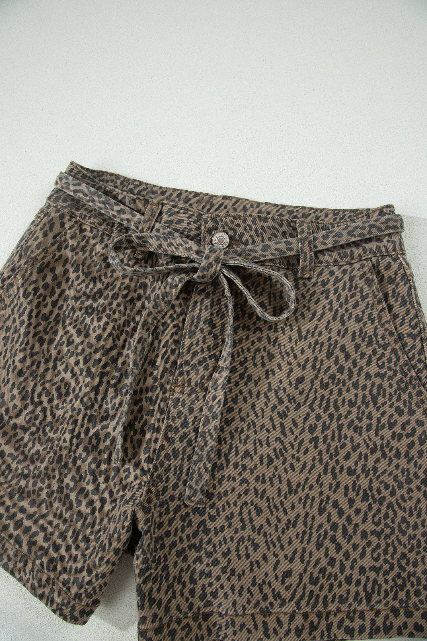 Black Leopard Print Loose Denim Shorts - Cowaa