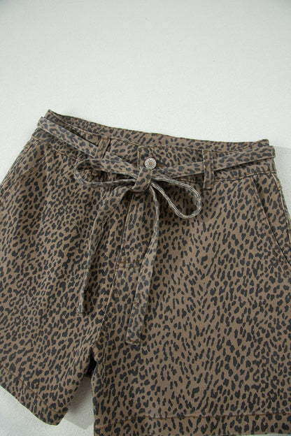 Black Leopard Print Loose Denim Shorts - Cowaa