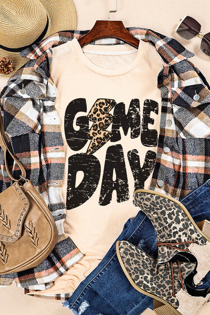 Khaki Game Day Football Season Casual Graphic T Shirt - Cowaa