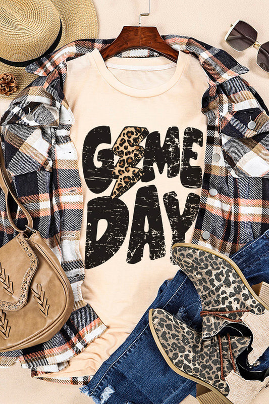 Khaki Game Day Football Season Casual Graphic T Shirt - Cowaa