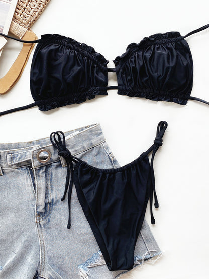 Frill Trill Halter Neck Bikini Set - Cowaa