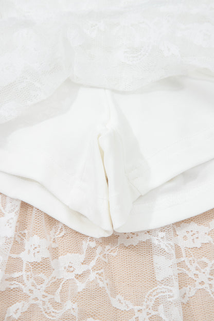 White Sheer Lace Frilly Ruffles High Low Long Skirt - Cowaa