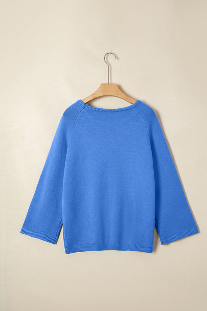 Sky Blue Solid Color Knit Loose Bracelet Sleeve Dolman Sweater