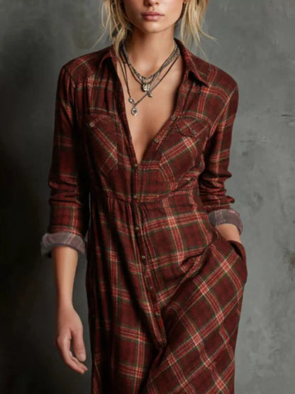 Full Size Plaid Button-Down Maxi Dress Plus Size.
