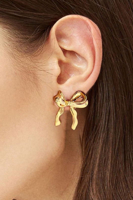 Gold Elegant Ribbon Bow Shape Stud Earrings - Cowaa