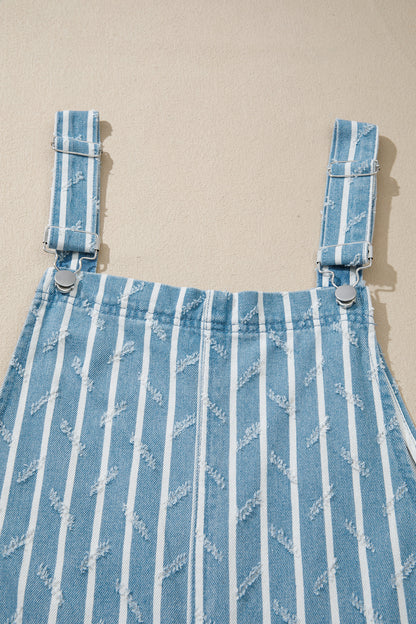 Myosotis Striped Distressed Ruffled Wide Leg Denim Overalls
