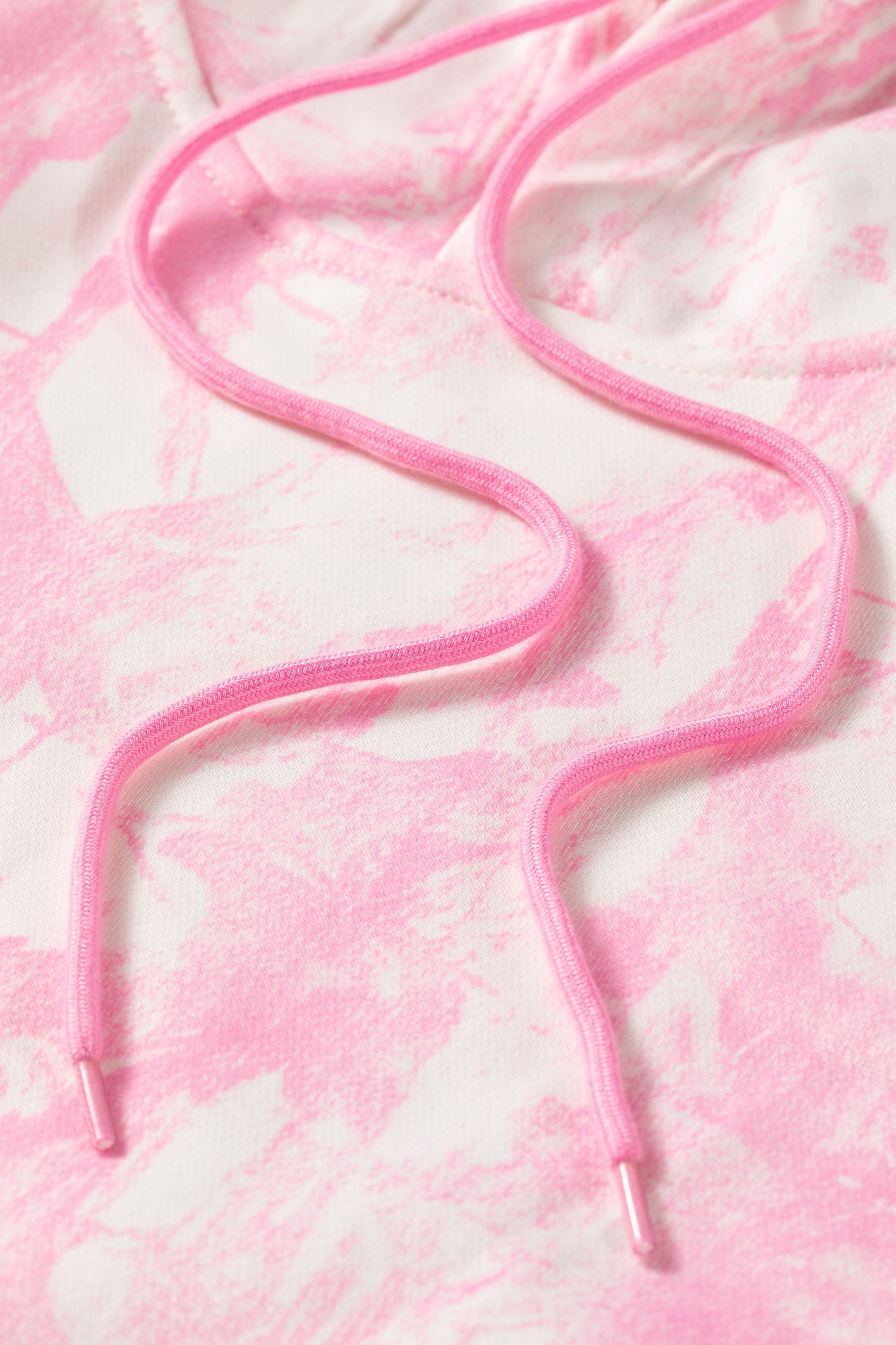 Pink Abstract Print Loose Hoodie Slim Shorts 2pcs Set