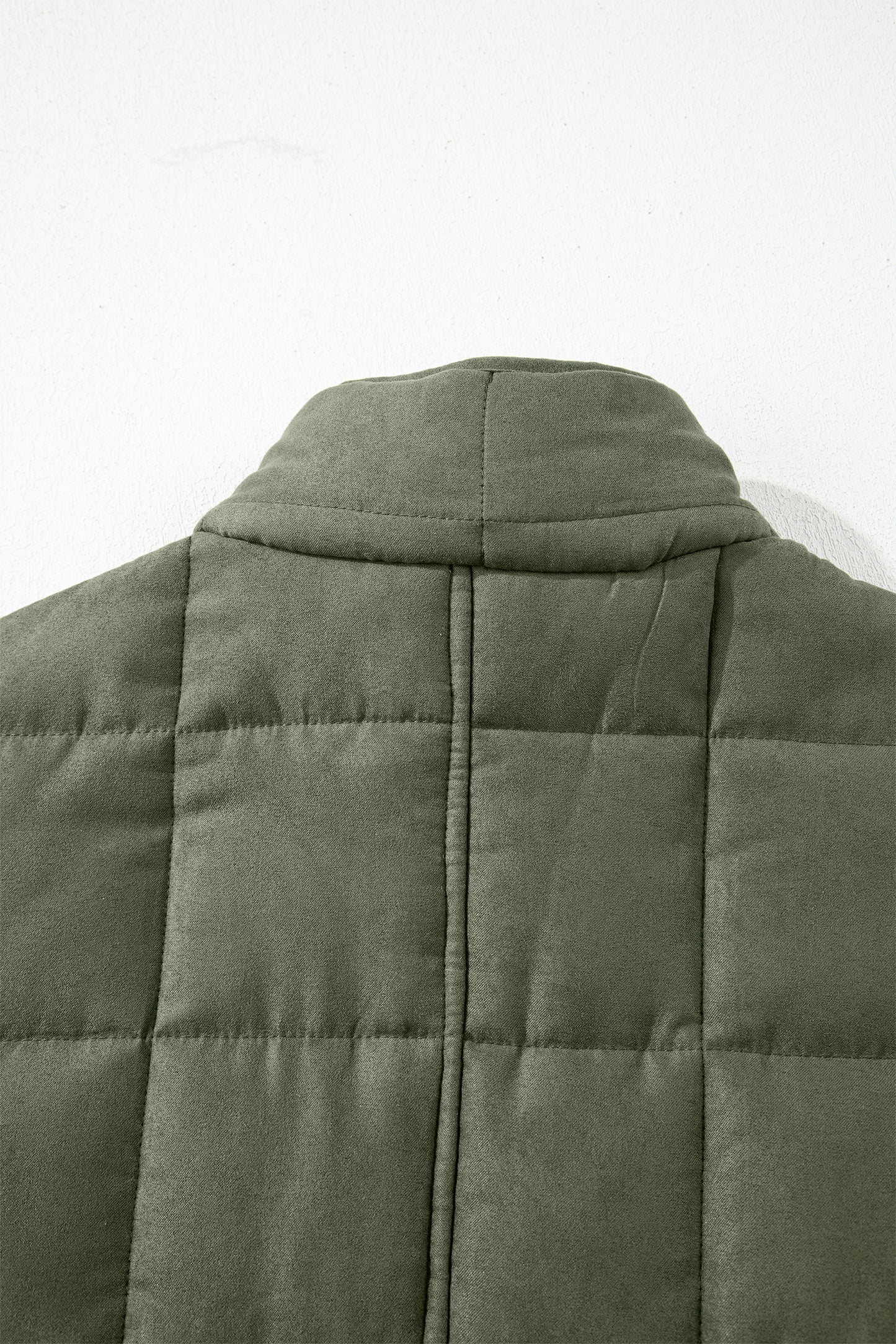 Green Zip-Up Pocket Quilted Jacket - Cowaa