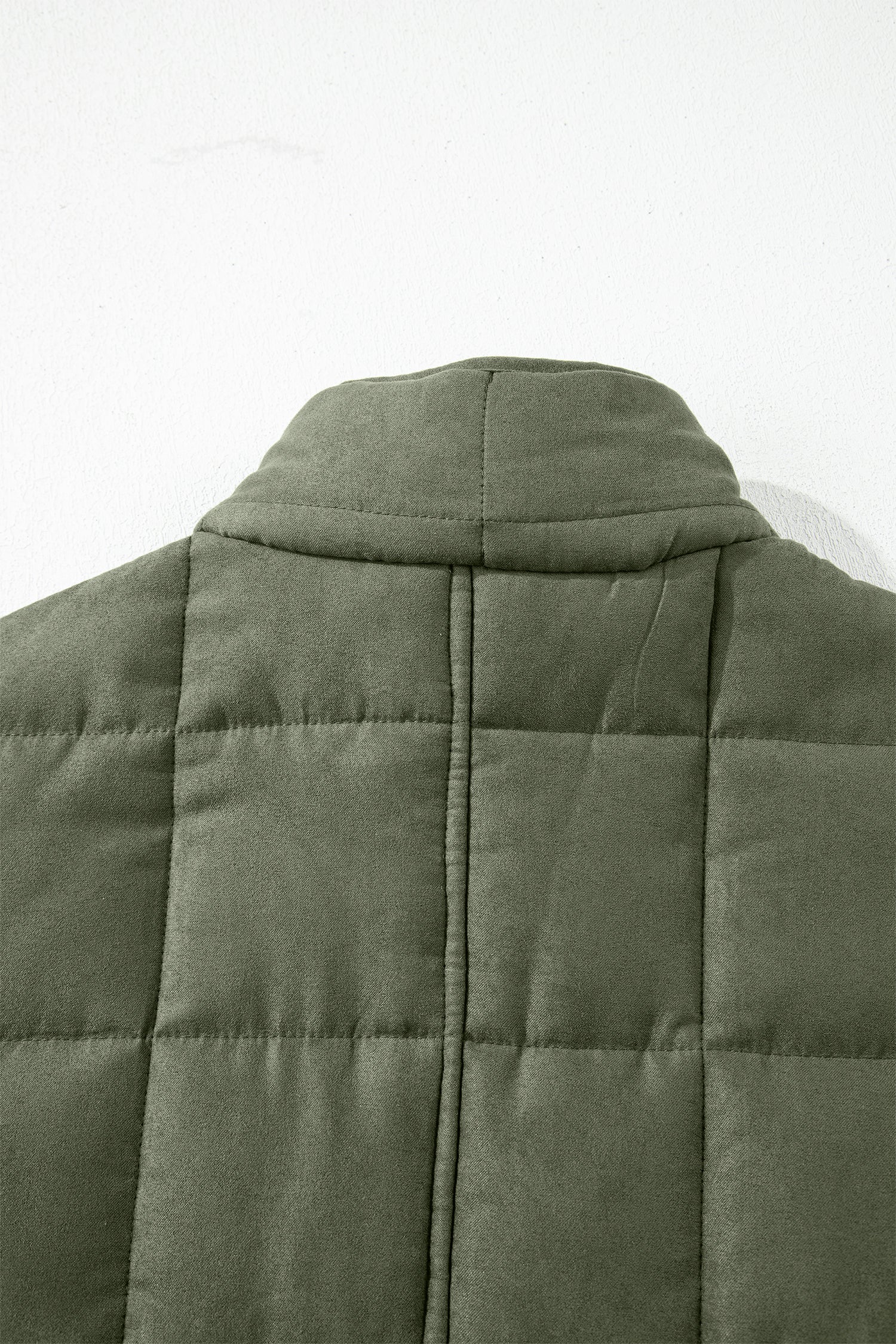 Green Zip-Up Pocket Quilted Jacket - Cowaa