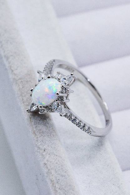 Platinum-Plated Opal and Zircon Ring - Cowaa