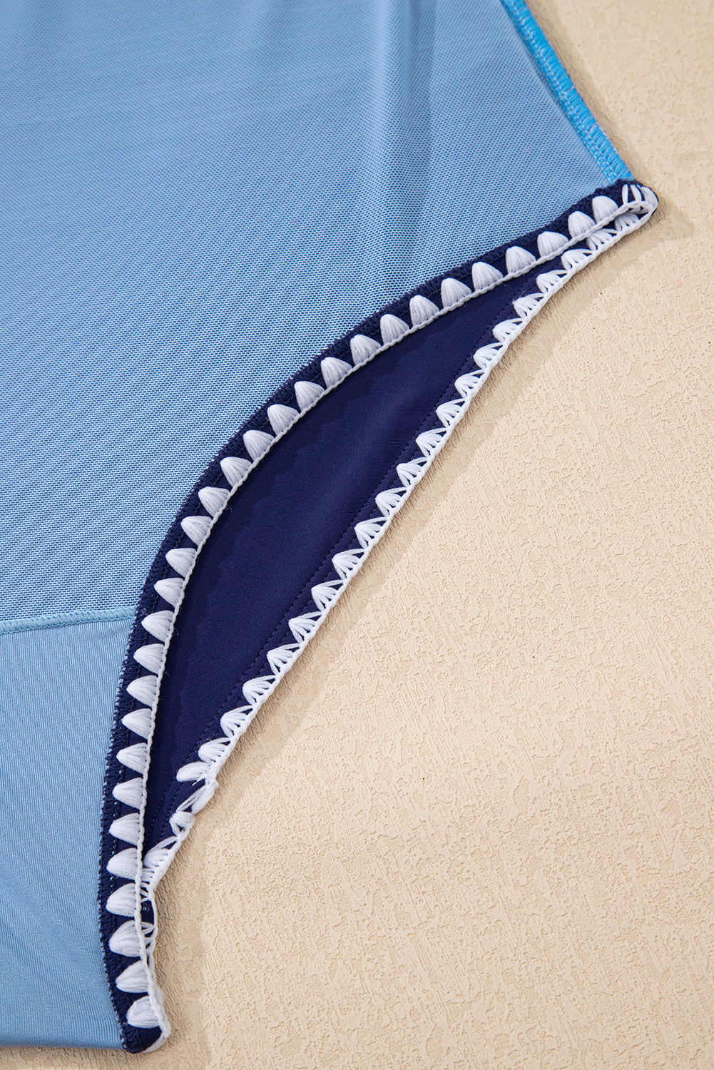 Beau Blue Ric Rac Trim Contrasted Patchwork Cutout One Piece Swimsuit - Cowaa