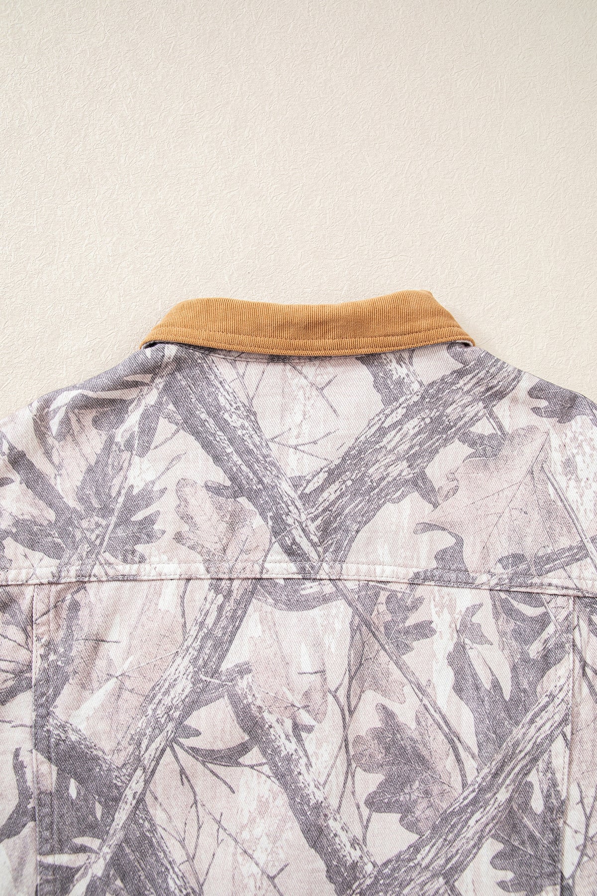 Gray Abstract Camo Print Colorblock Collar Oversized Shift Silhouette Denim Jacket