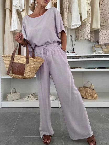 Full Size Casual Loose Round Neck Top and Pants Two-Piece Set Plus Size.