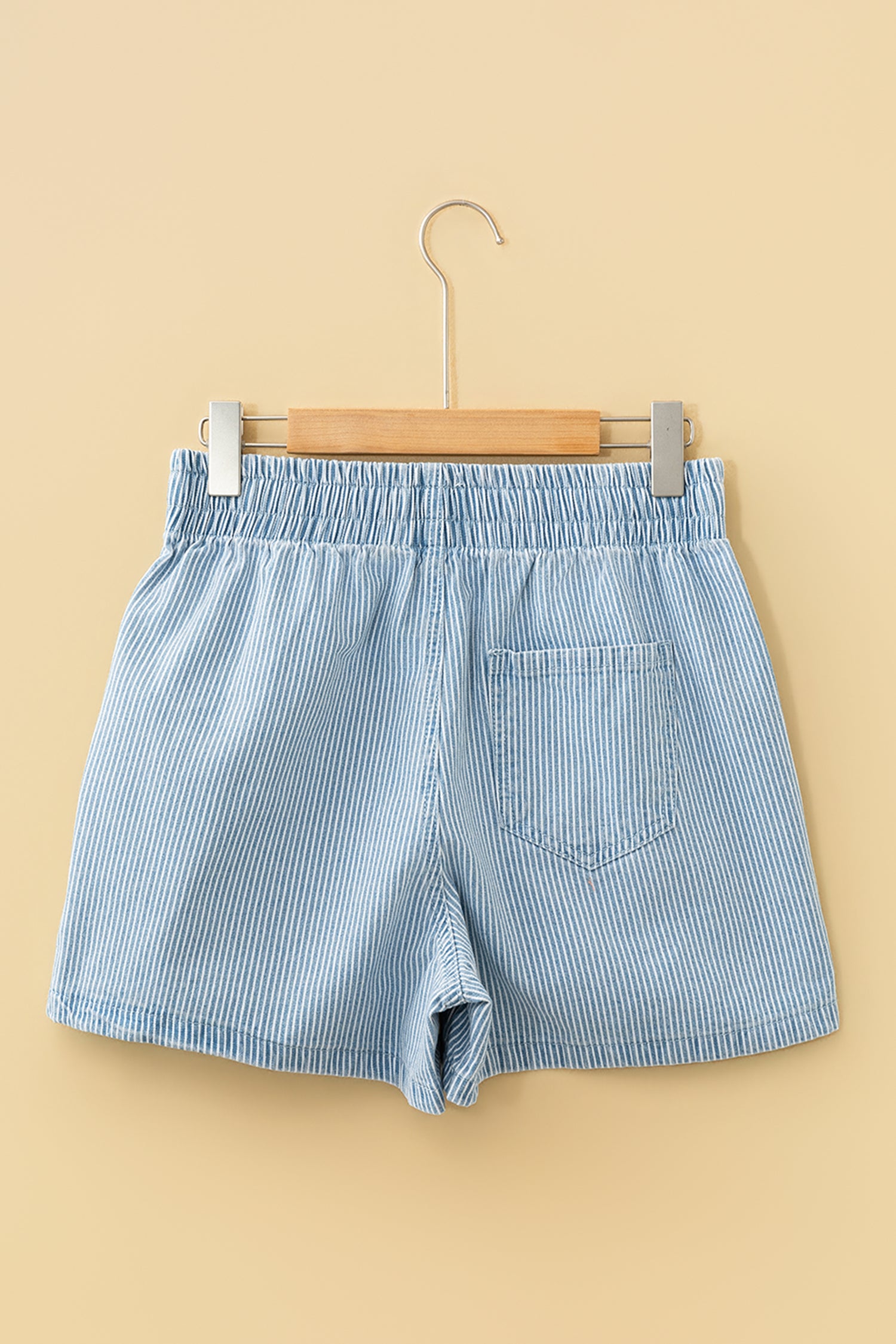 Sky Blue Stripe Drawstring Elastic Waist Casual Denim Shorts - Cowaa