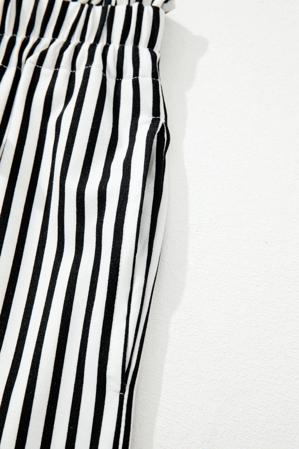 Black Stripe Tied High Waist Loose Straight Casual Pants - Cowaa