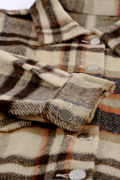 Plaid Button Front Pocket Shirt Shacket - Cowaa