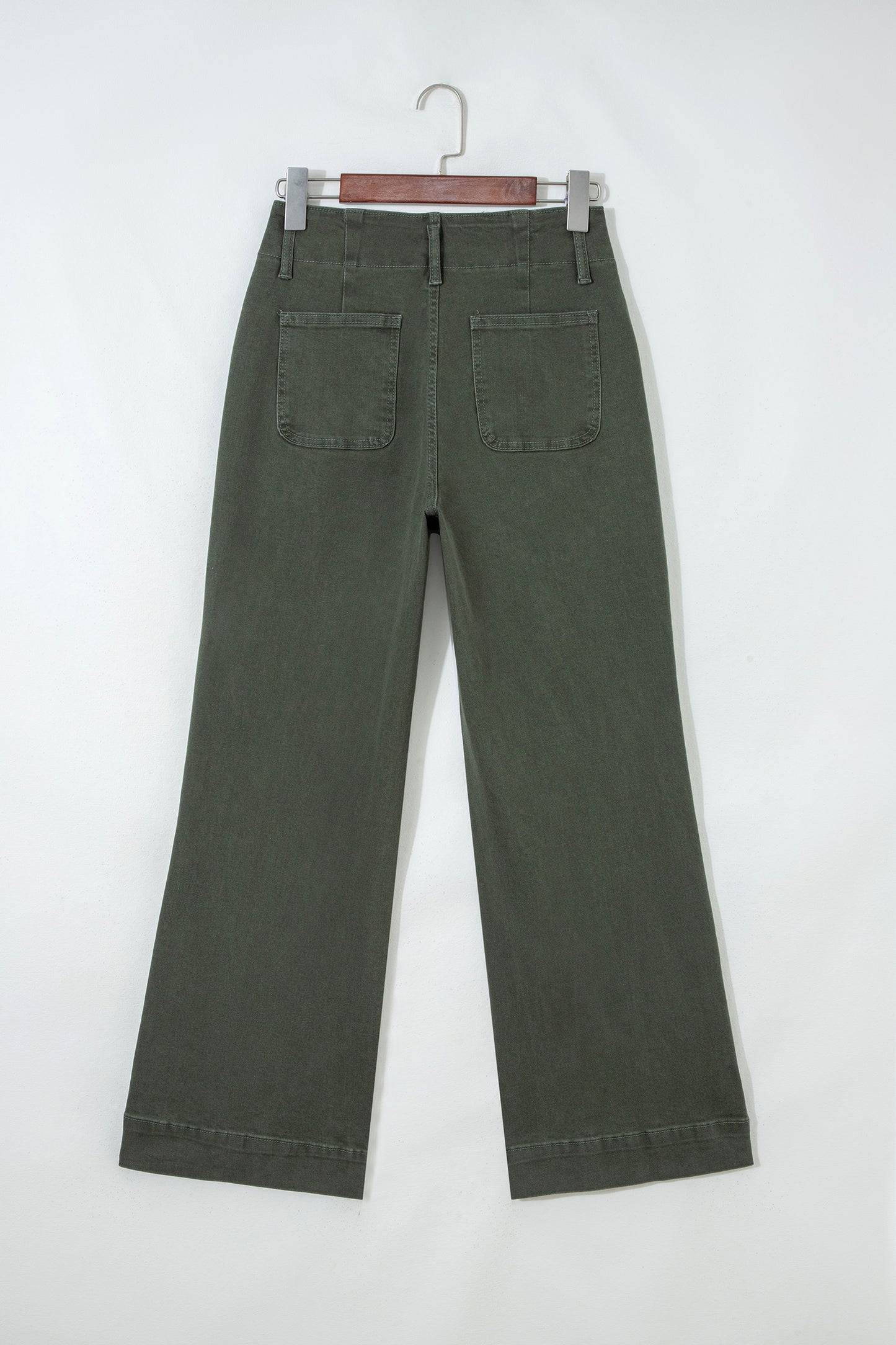 Mist Green 2-Button High Waist Flared Bottom Jeans - Cowaa