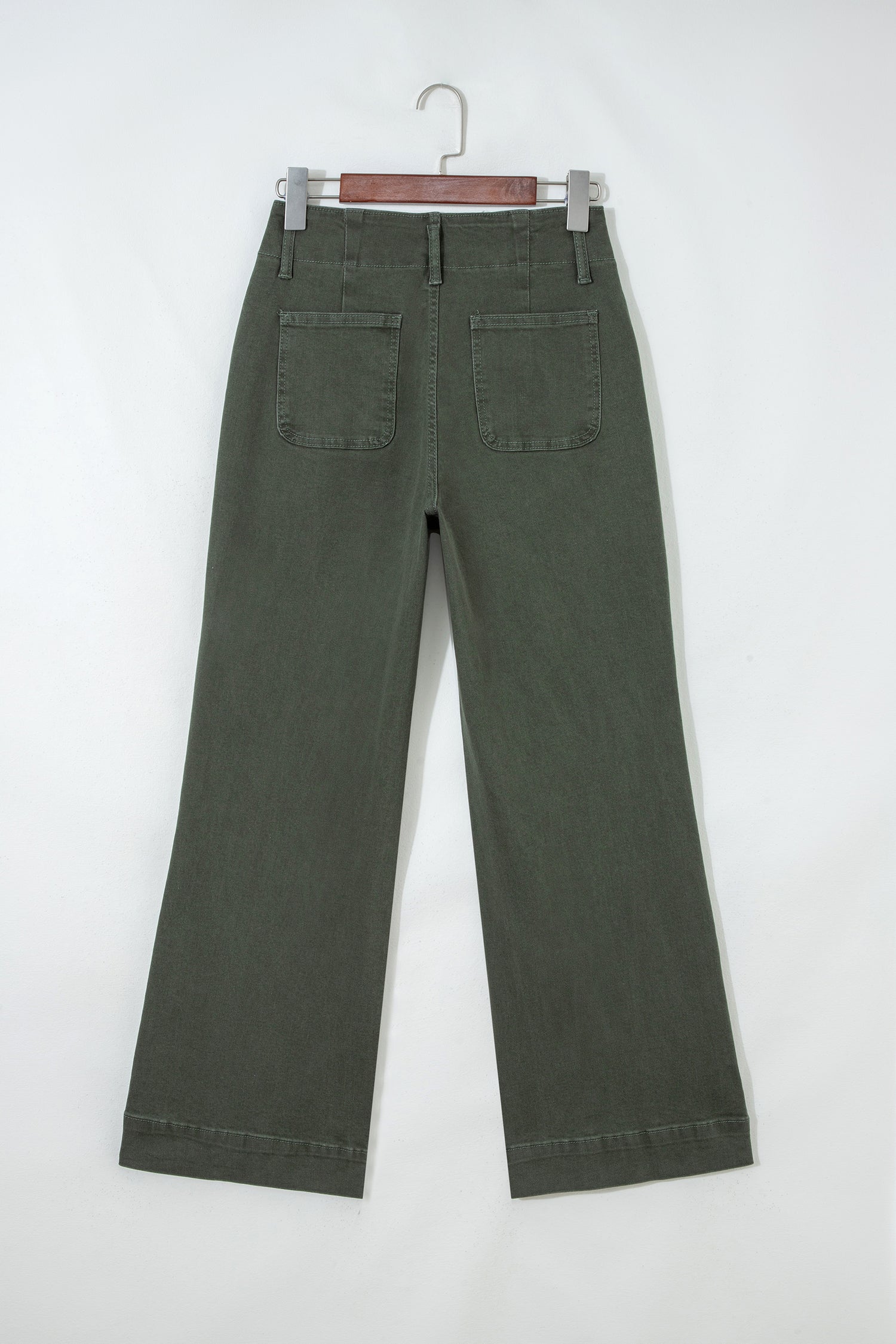 Mist Green 2-Button High Waist Flared Bottom Jeans - Cowaa