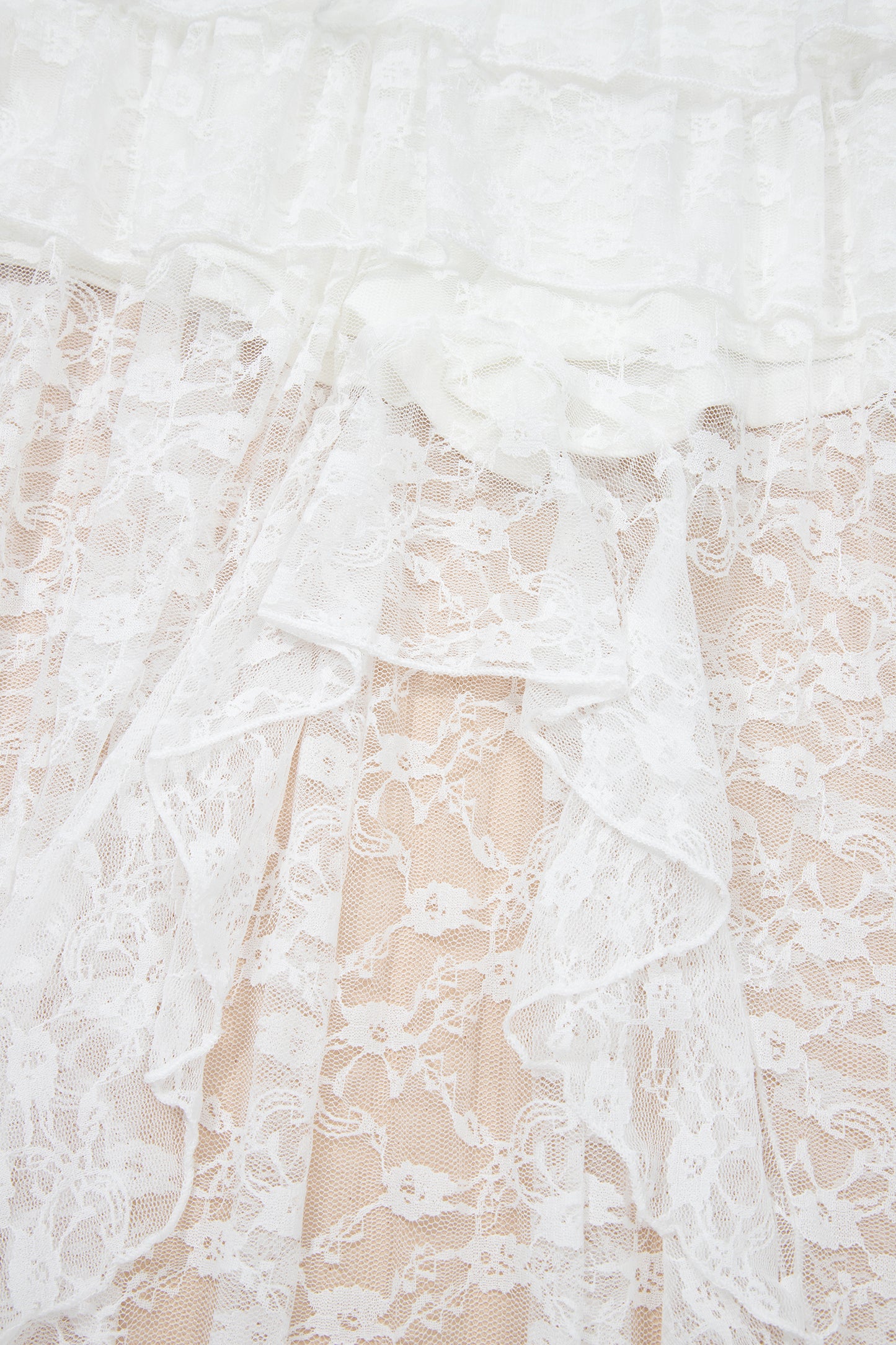 White Sheer Lace Frilly Ruffles High Low Long Skirt - Cowaa